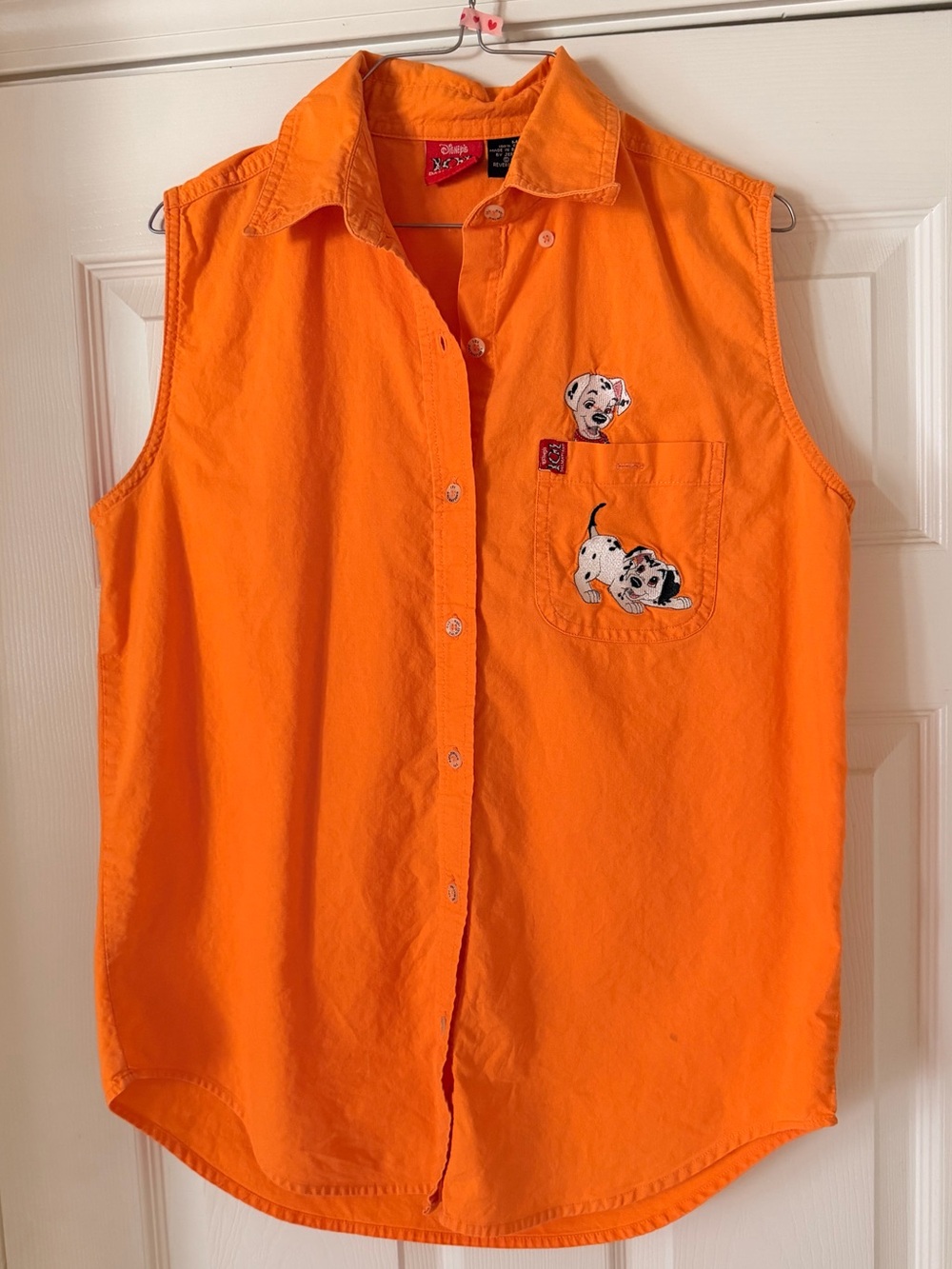 Disney 90s Vintage 101 Dalmatians Embroidered Sleeveless‎ Button Up Shirt Size M